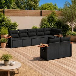 Durable 8 Piece Black Rattan Garden Sofa Set