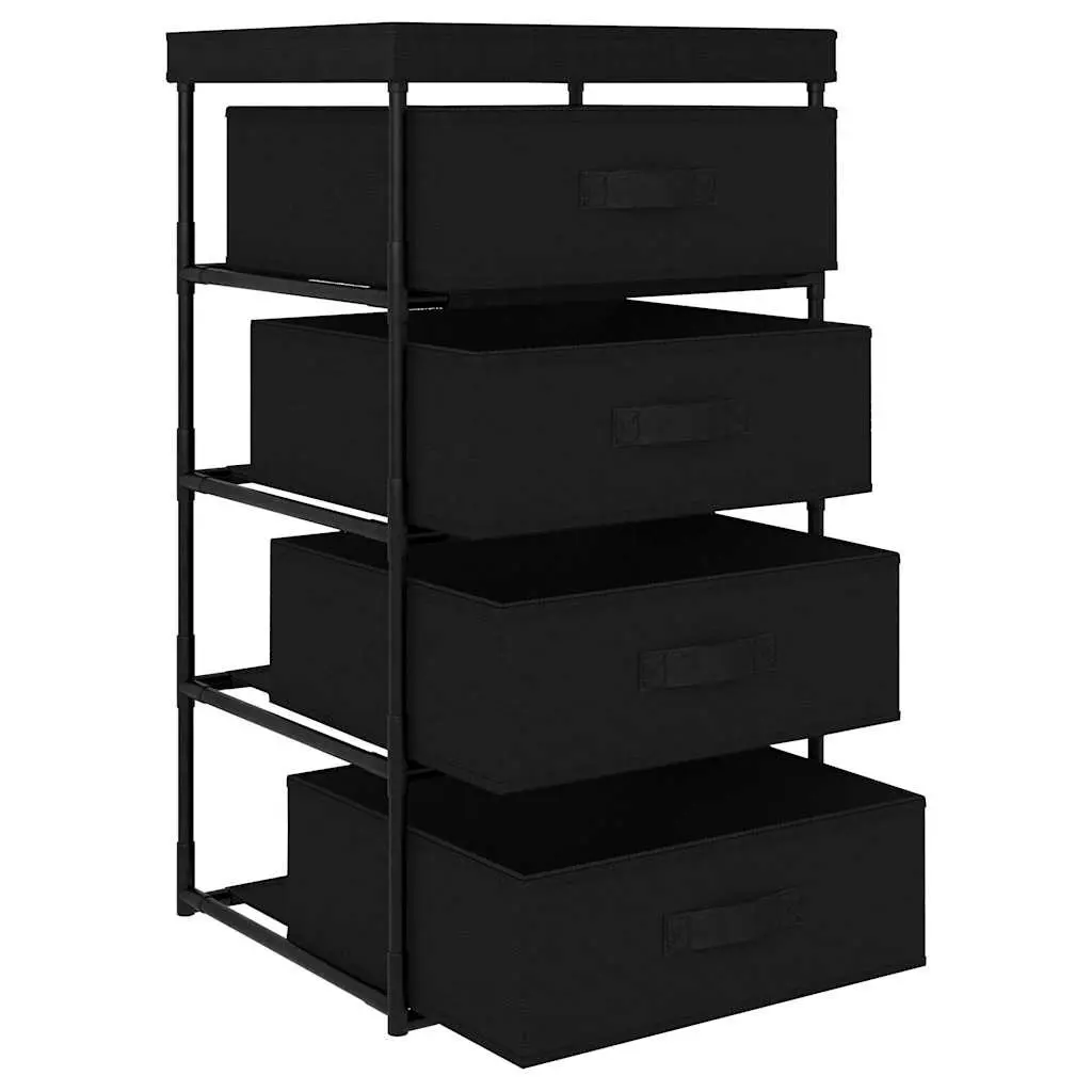 Storage Rack Organiser 4 Basket Fabric Steel Frame Black