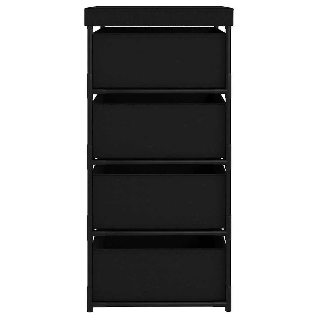 Storage Rack Organiser 4 Basket Fabric Steel Frame Black