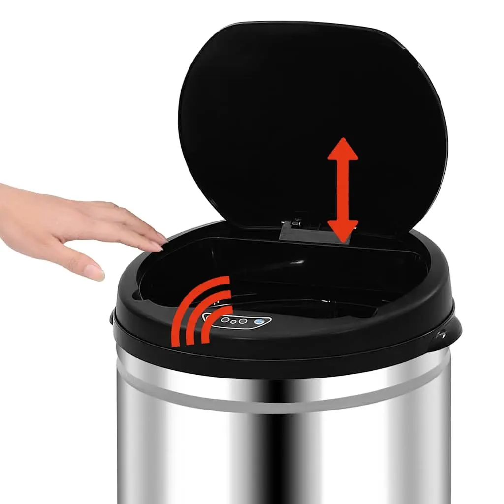 30L Stainless Steel Automatic Sensor Trash Can Silver Waste Bin with ABS Lid