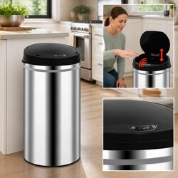 Automatic Sensor Dustbin 40L Silver Waste Bin Touch-Free Trash Can Home