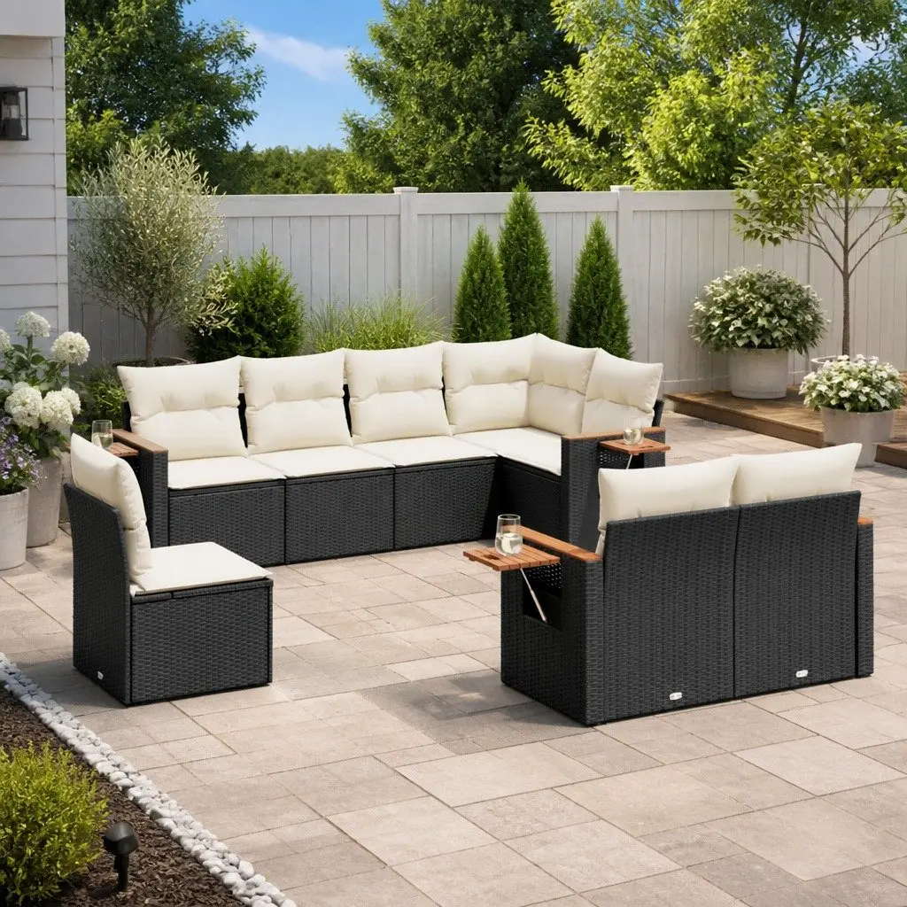 Garden Sofa Set 8 Piece Outdoor Furniture Modular Black PE Rattan