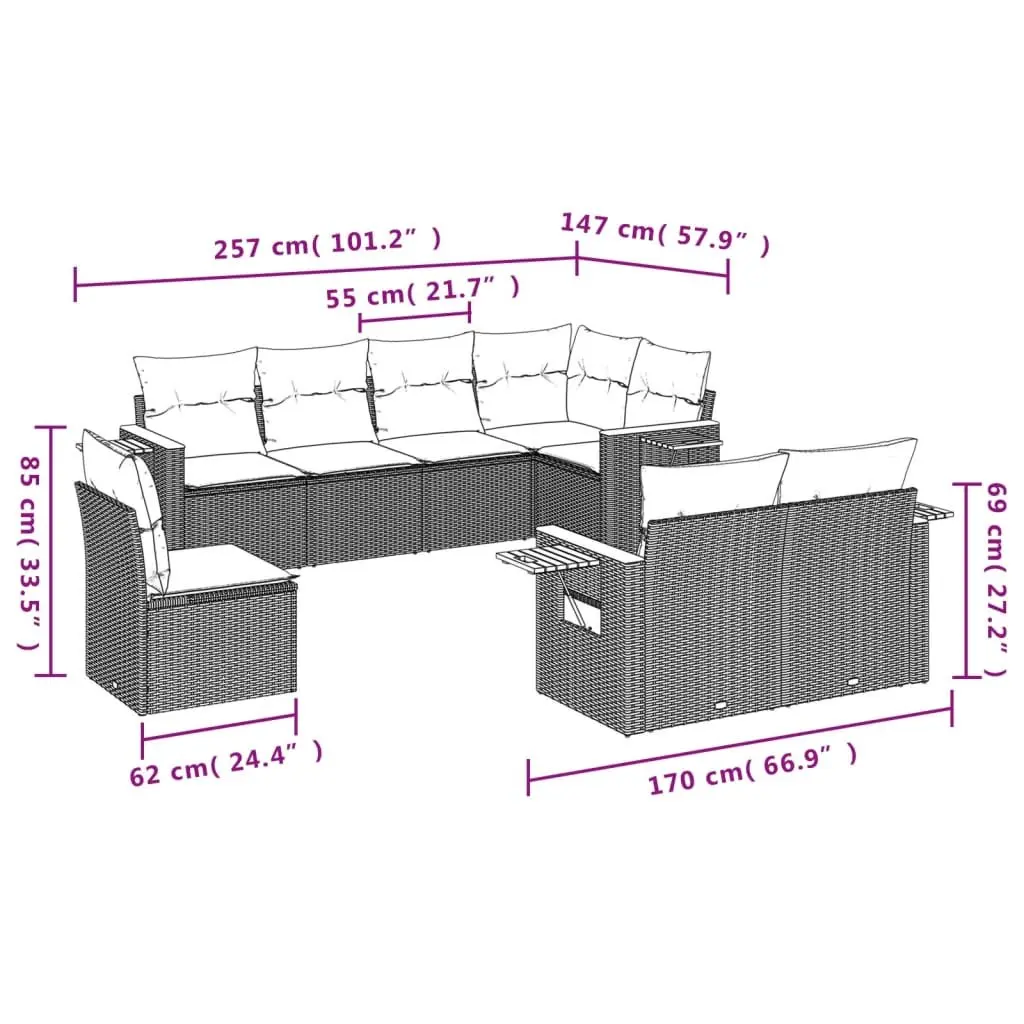 Garden Sofa Set 8 Piece Outdoor Furniture Modular Black PE Rattan