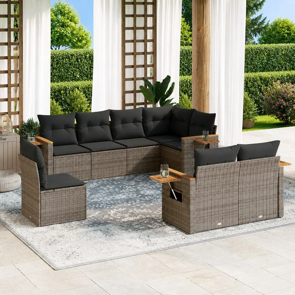 Garden Sofa Set 8 Piece Outdoor Furniture Grey Poly Rattan Modular Patio Lounge