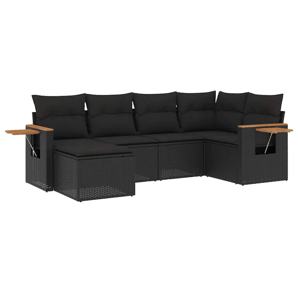 Garden Sofa Set Modular Outdoor Furniture 6 Piece with Cushions Black