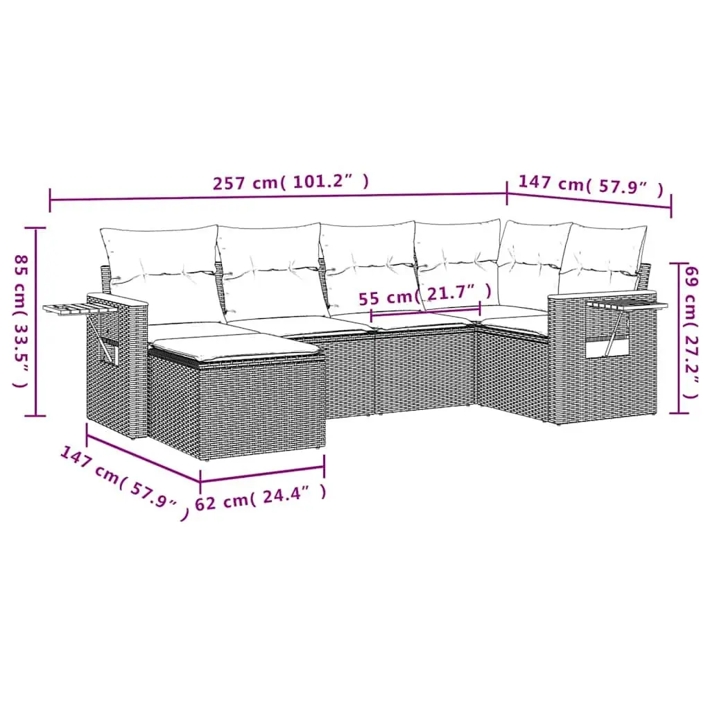 Garden Sofa Set Modular Outdoor Furniture 6 Piece with Cushions Black