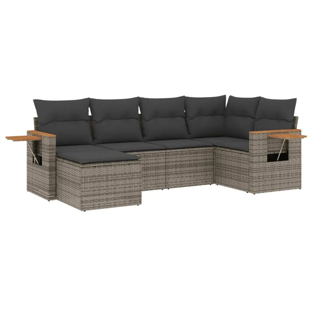 Garden Sofa Set 6 Piece Outdoor Furniture Grey Poly Rattan Modular with Cushions