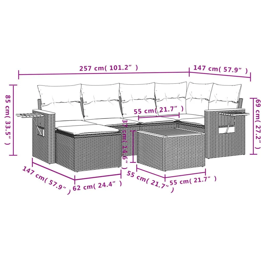 7 Piece Garden Sofa Set Outdoor Patio Furniture Grey Poly Rattan with Cushions
