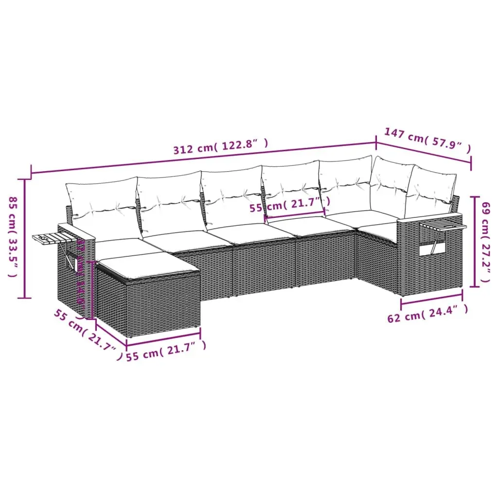 7 Piece Garden Sofa Set Outdoor Furniture Black Poly Rattan Patio Seating