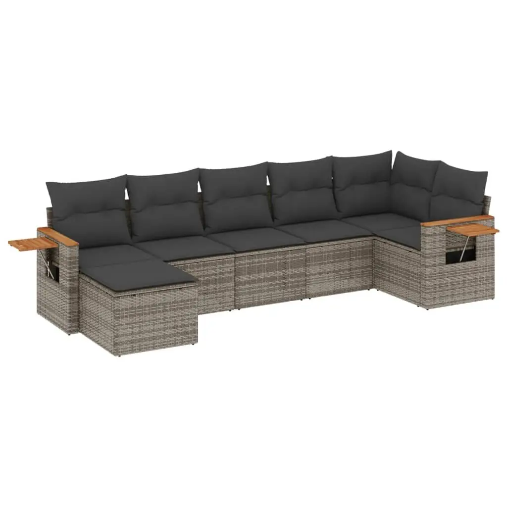 7 Piece Garden Sofa Set Grey Poly Rattan Outdoor Furniture Patio Lounge