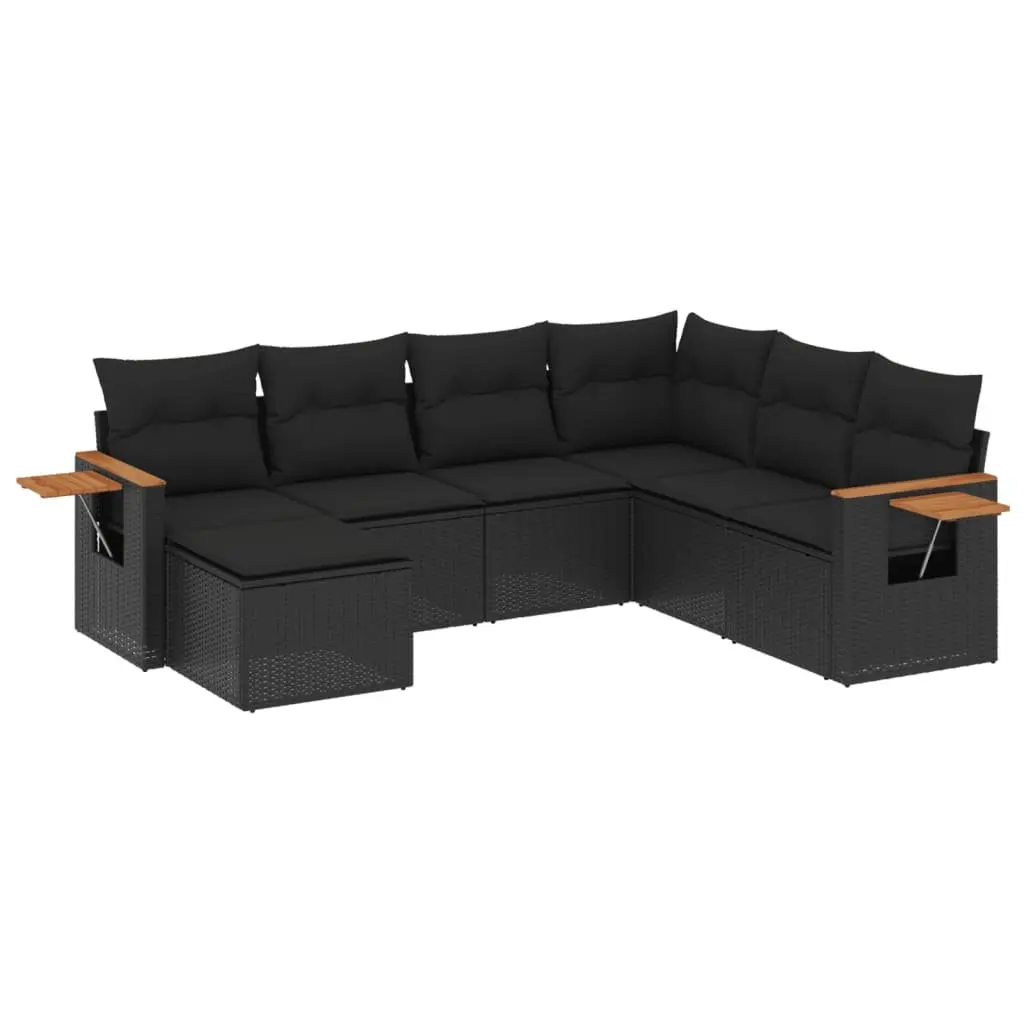 7 Piece Outdoor Garden Sofa Set Modular Patio Furniture Black Poly Rattan