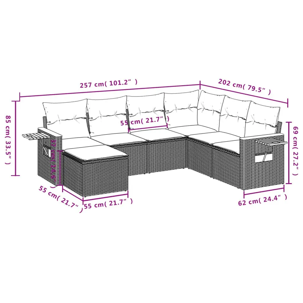 7 Piece Outdoor Garden Sofa Set Modular Patio Furniture Black Poly Rattan