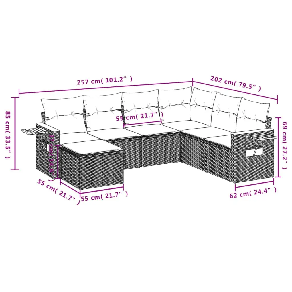 7 Piece Garden Sofa Set Modular Outdoor Patio Furniture with Cushions Black