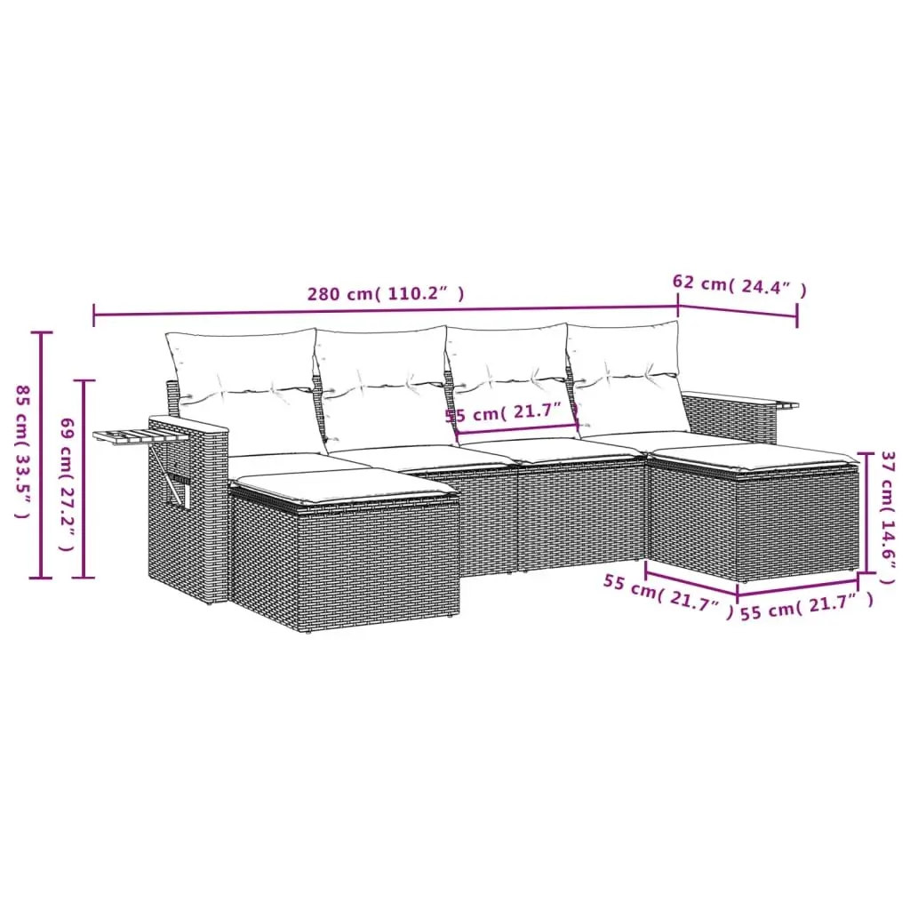 Garden Sofa Set 6 Piece Outdoor Furniture Patio Sectional Grey Poly Rattan