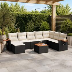 Garden Sofa Set 9 Piece Outdoor Furniture Patio Sectional with Cushions Black