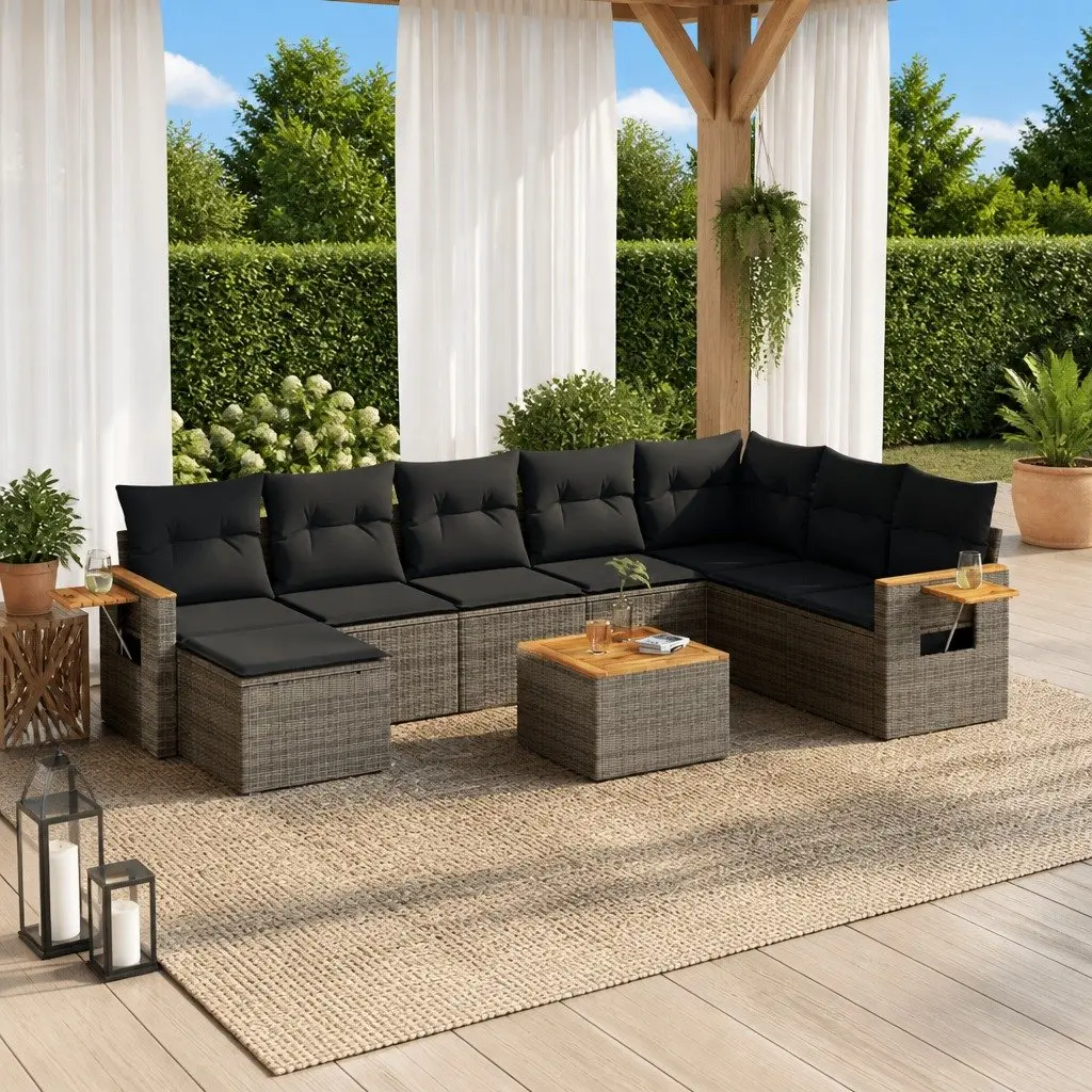 Garden Sofa Set 9 Piece Outdoor Furniture Grey Poly Rattan Patio Seating