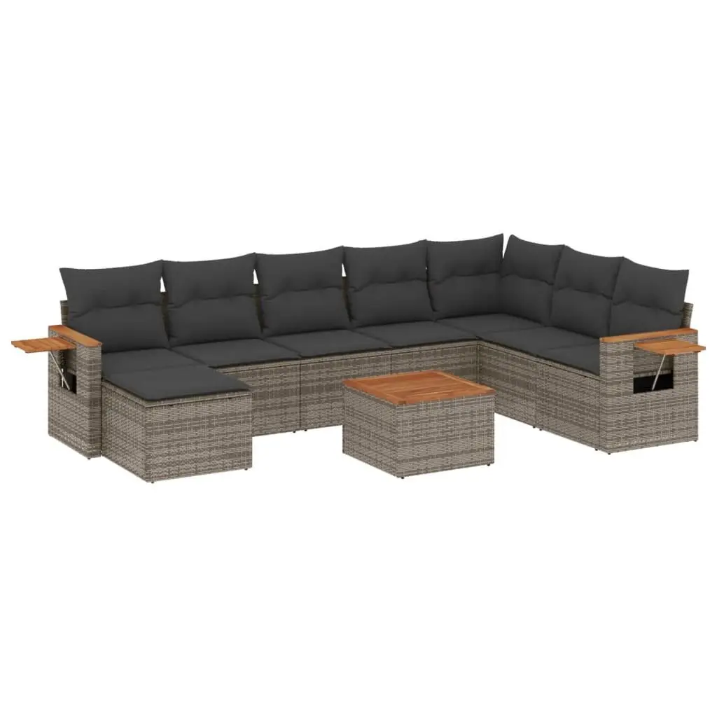 Garden Sofa Set 9 Piece Outdoor Furniture Grey Poly Rattan Patio Seating