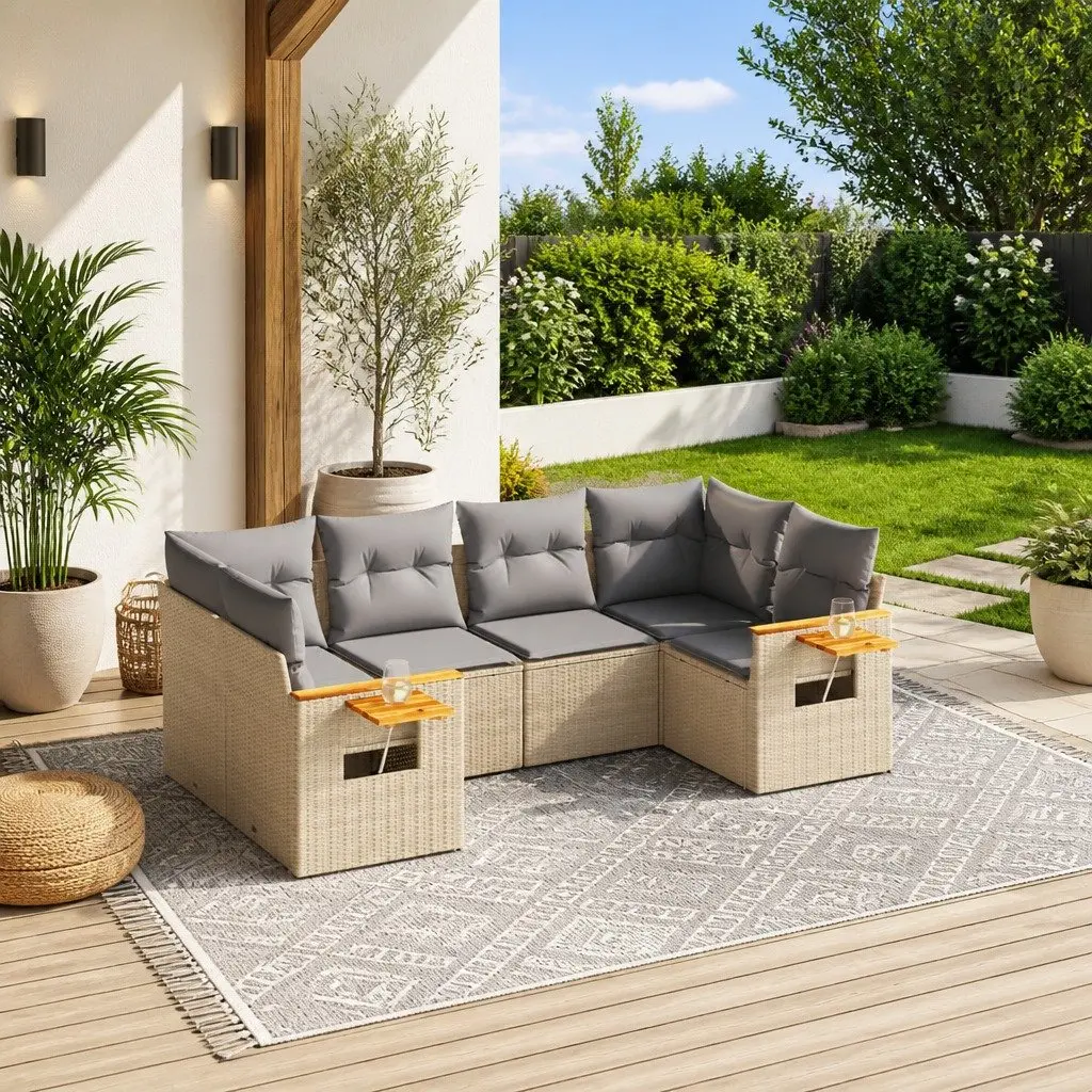 Garden Sofa Set Outdoor Furniture 6 Piece Modular Beige with Cushions