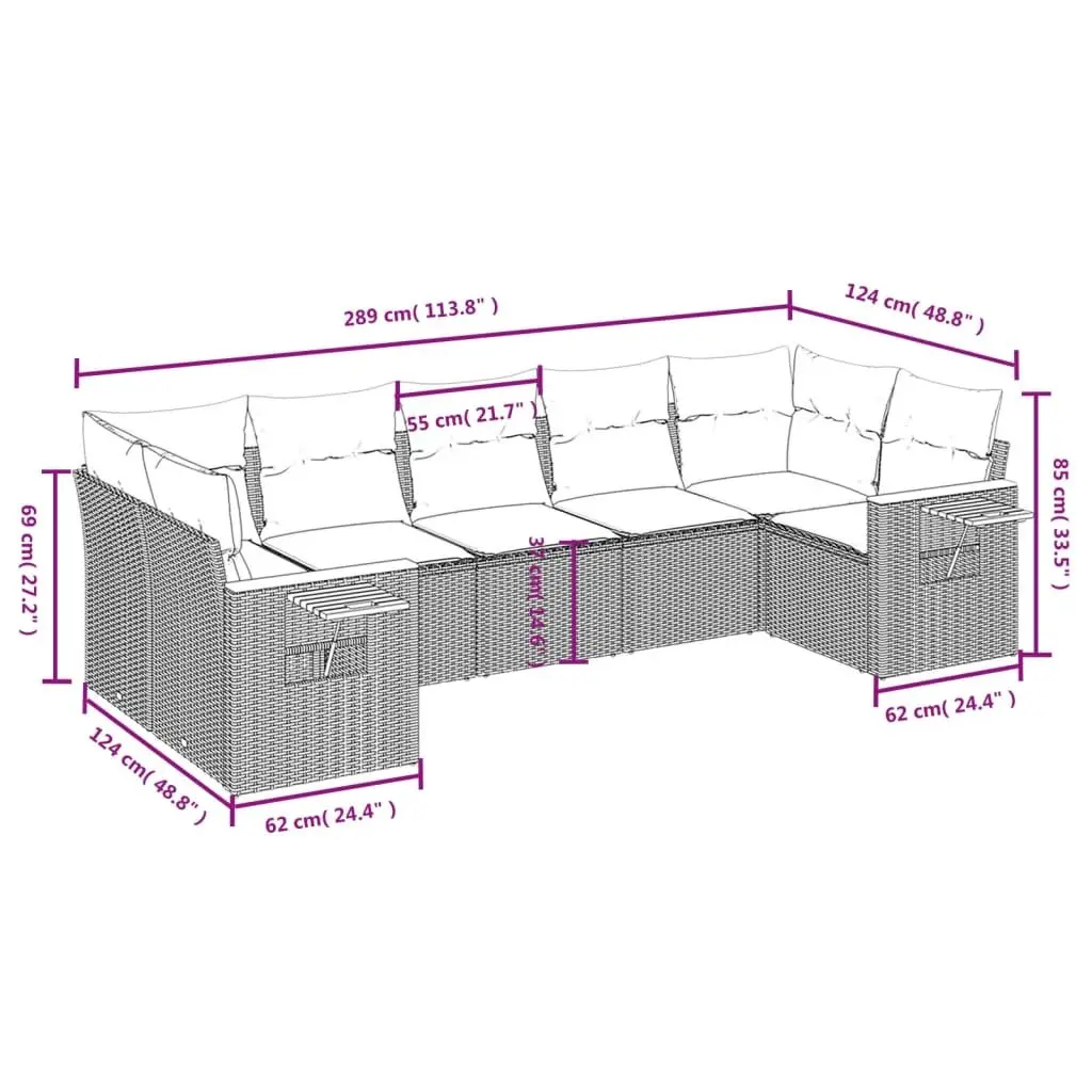 Outdoor Garden Sofa Set 7 Piece Beige Poly Rattan Furniture Patio Cushions
