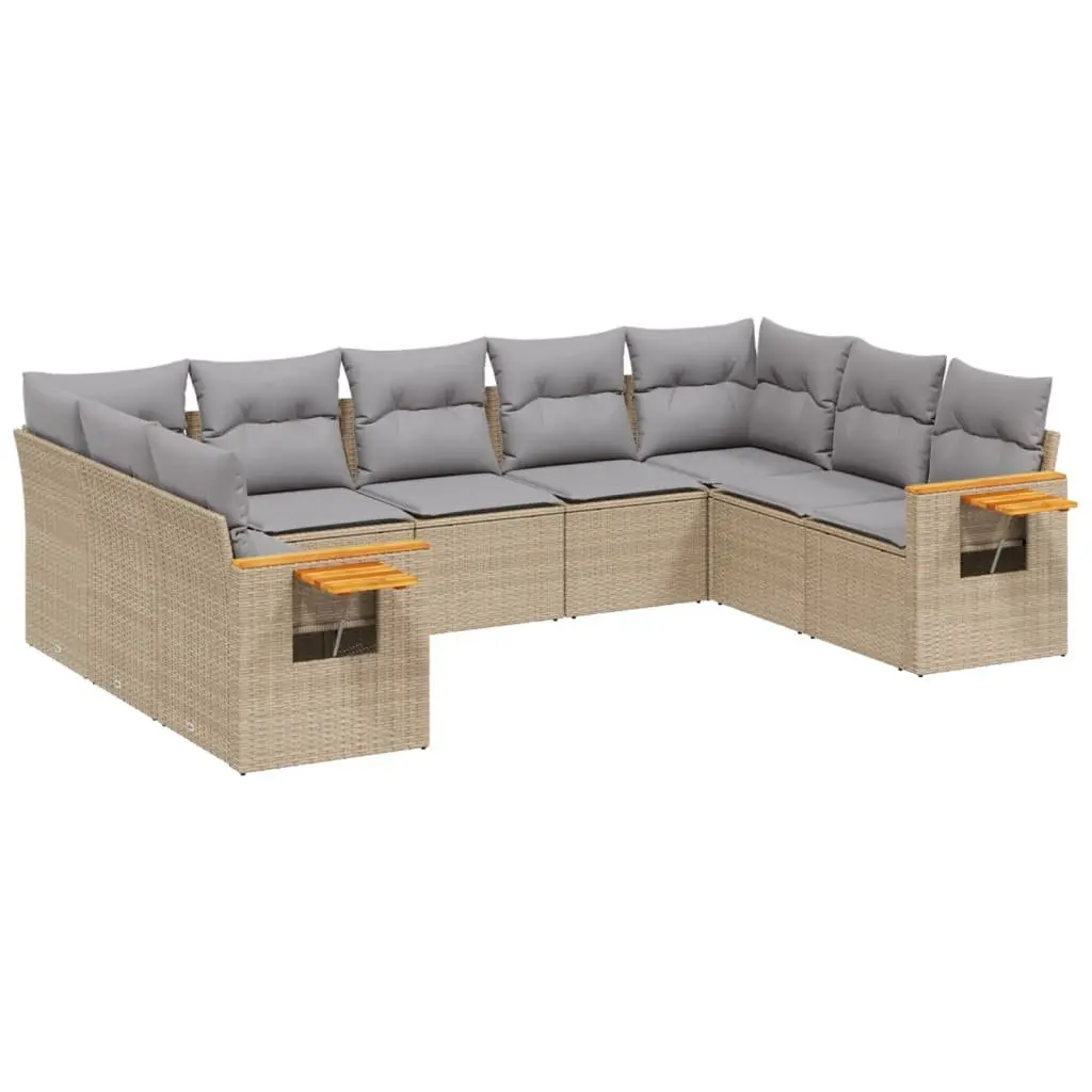 Garden Sofa Set 9 Piece Outdoor Furniture Modular Beige Poly Rattan
