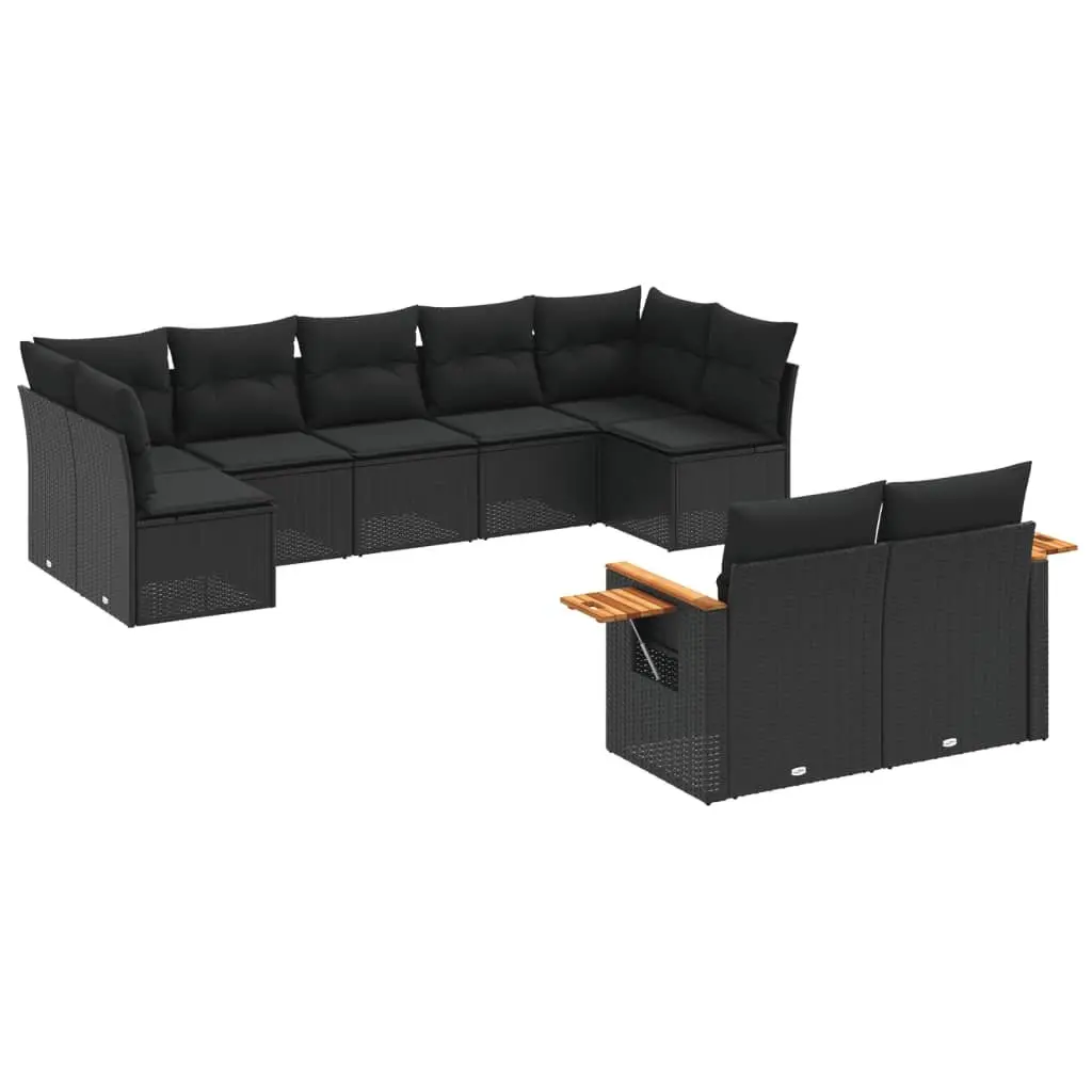 Garden Sofa Set 9 Piece Outdoor Patio Furniture Cushions Black Poly Rattan
