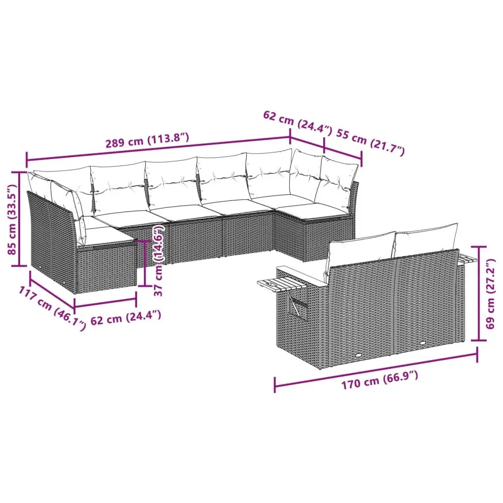 Garden Sofa Set 9 Piece Outdoor Patio Furniture Cushions Black Poly Rattan