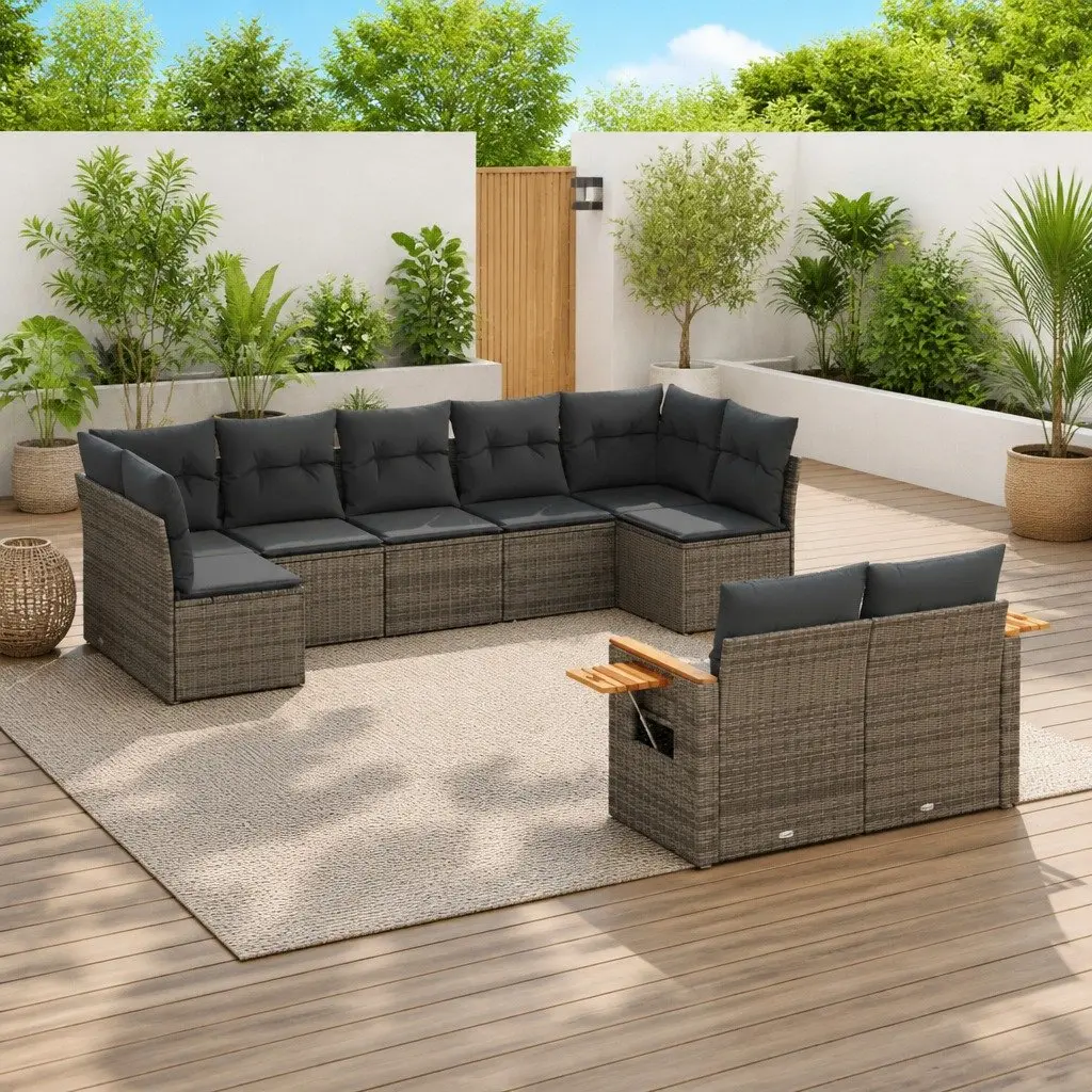 Outdoor Furniture Set 9 Piece Modular Garden Sofa with Cushions Grey Poly Rattan