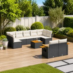 Garden Sofa Set 10 Piece Outdoor Patio Furniture with Cushions Black Rattan