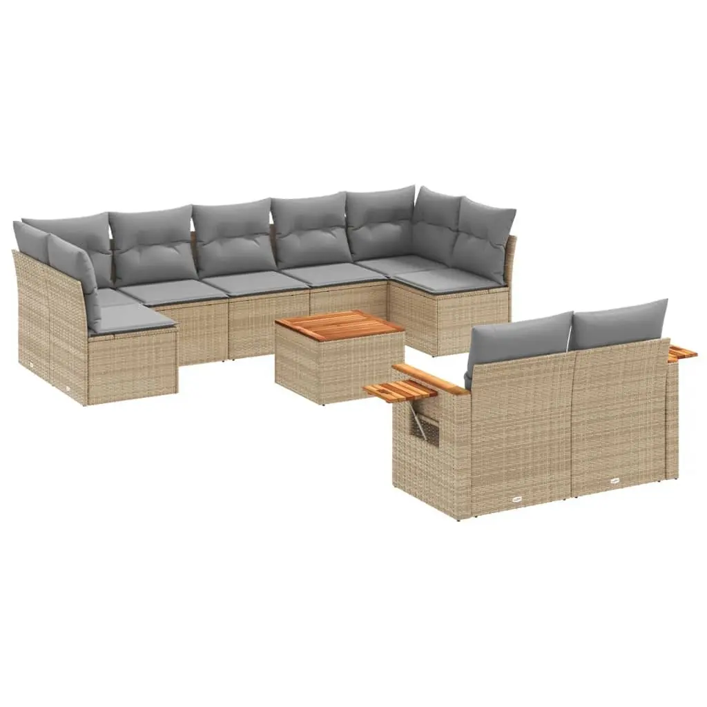 10 Piece Outdoor Garden Sofa Set Modular Beige PE Rattan Patio Furniture with Cushions