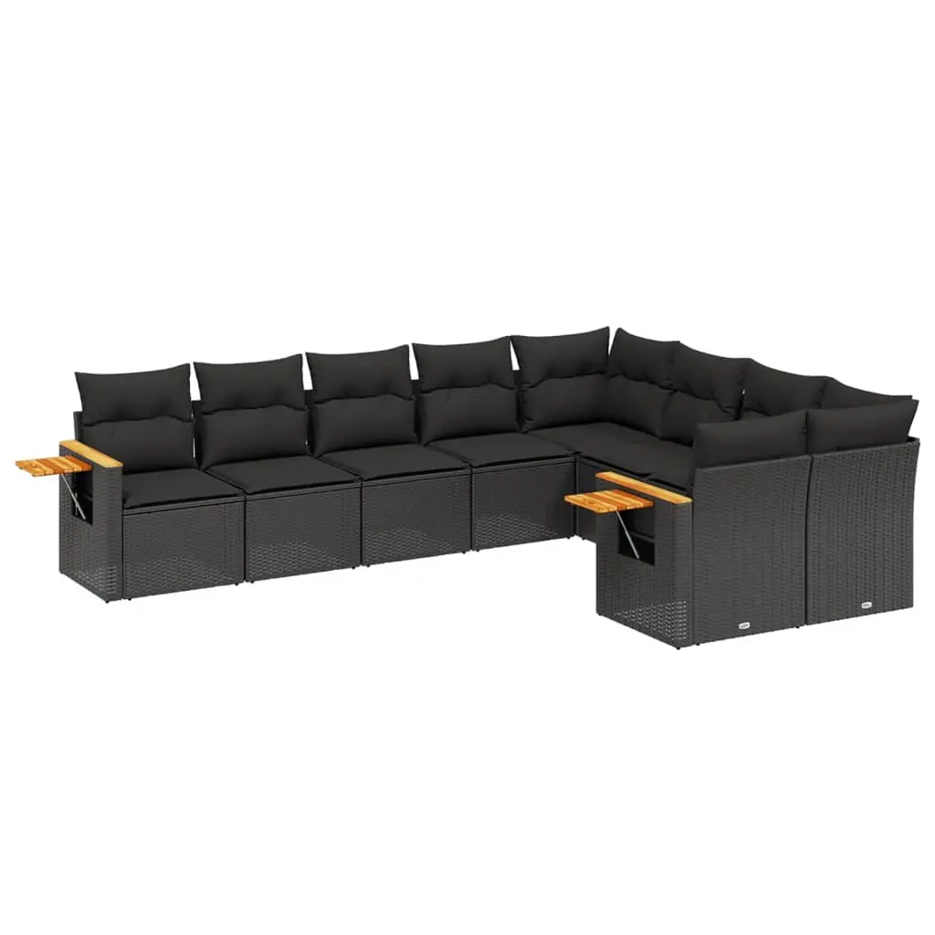 Garden Sofa Set 9 Piece Outdoor Furniture Black Poly Rattan Modular Patio