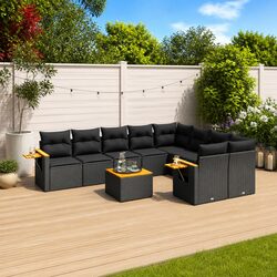 10 Piece Black Garden Sofa Set with Practical Design