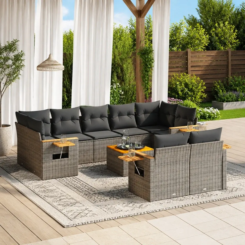 Garden Sofa Set 10 Piece Outdoor Furniture Grey Poly Rattan Modular with Cushions