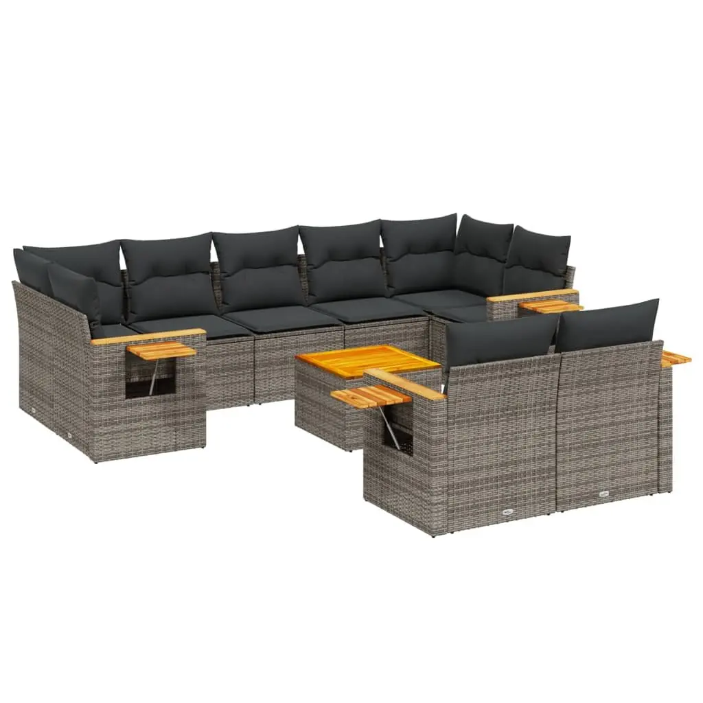 Garden Sofa Set 10 Piece Outdoor Furniture Grey Poly Rattan Modular with Cushions
