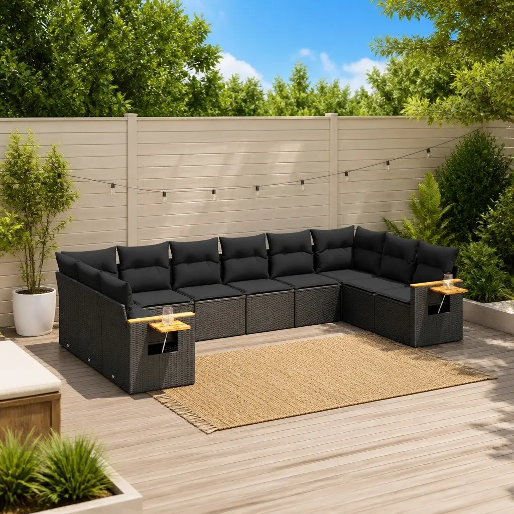 Garden Sofa Set 10 Piece Outdoor Furniture Black Poly Rattan Modular