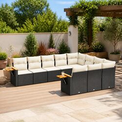 Value-Focused 10-Piece Black Rattan Sofa Set
