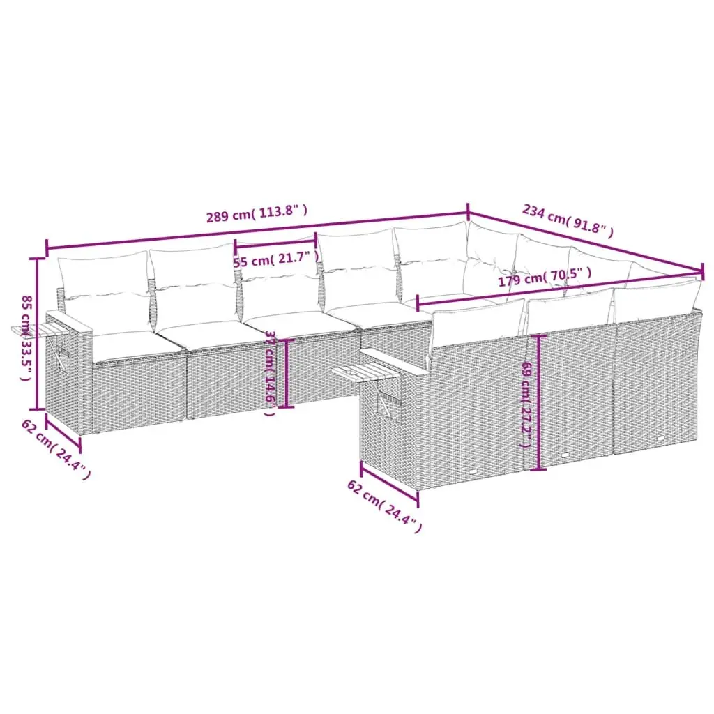Garden Sofa Set 10 Piece Outdoor Furniture Grey Poly Rattan Patio Lounge