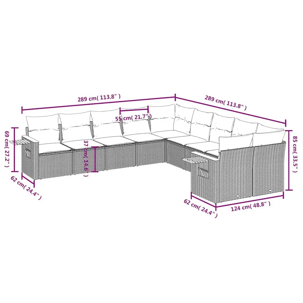 Garden Sofa Set Modular Outdoor Furniture 10 Piece Black Rattan