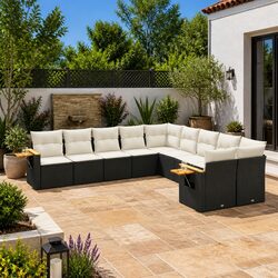 Stylish 10-Piece Black Sofa Set for Your Outdoor Comfort