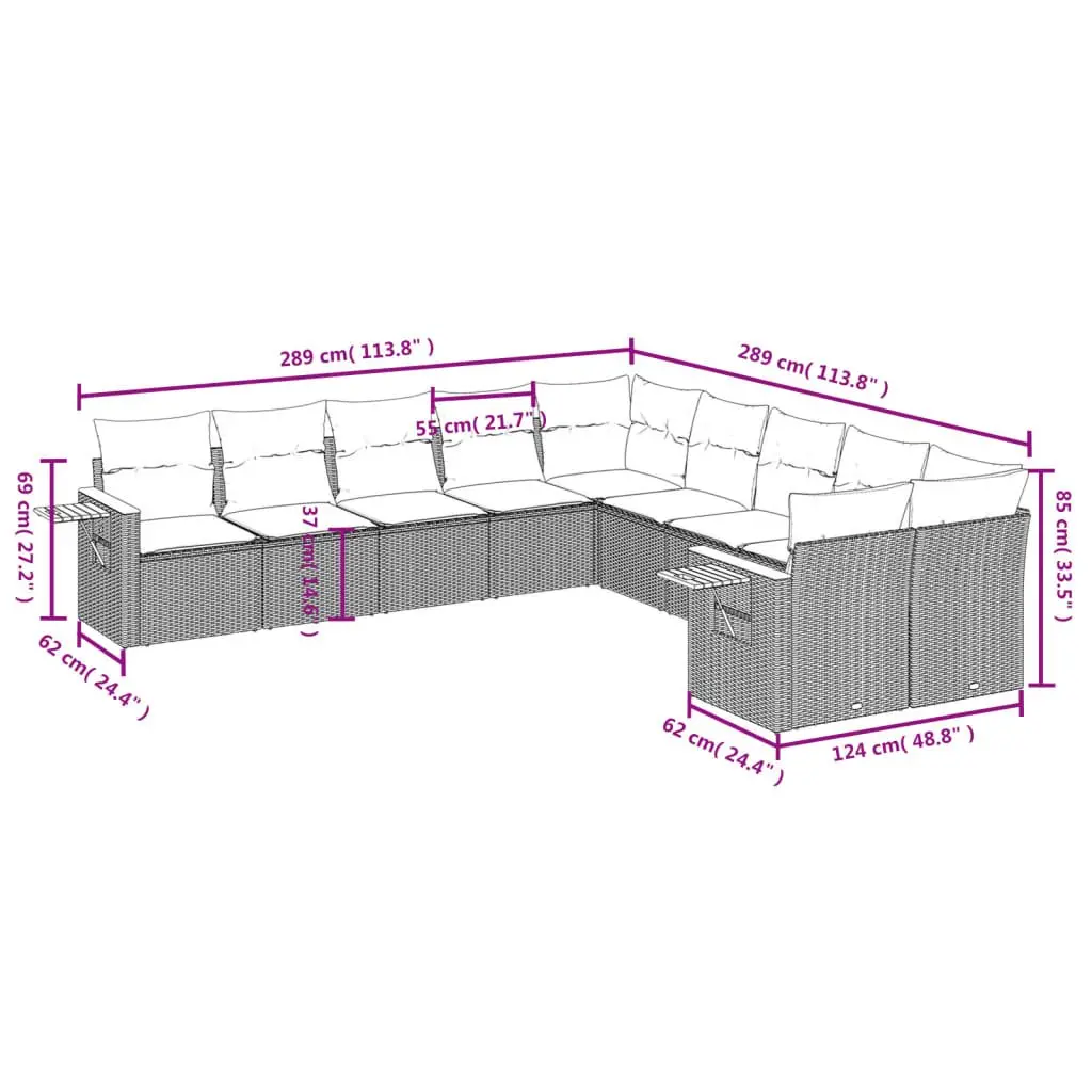 Garden Sofa Set 10 Piece Outdoor Furniture Black Poly Rattan Modular