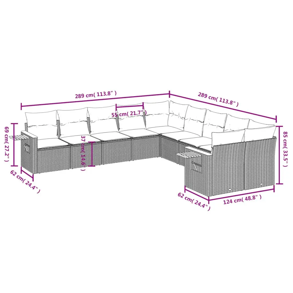 Garden Sofa Set 10 Piece Outdoor Furniture Modular Beige Poly Rattan