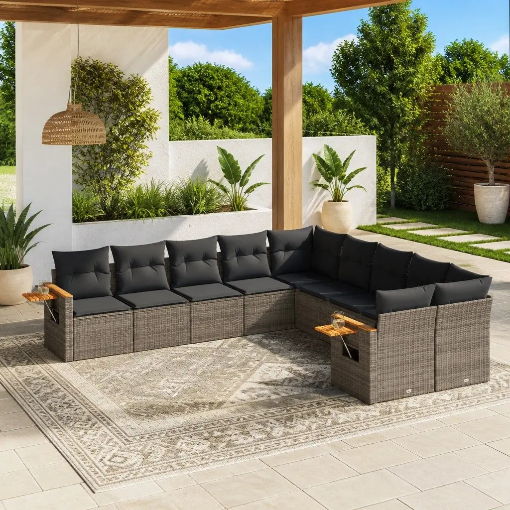 10 Piece Garden Sofa Set Outdoor Patio Furniture with Cushions Grey Poly Rattan
