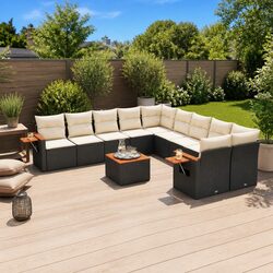 Comfortable 11 Piece Black Rattan Garden Sofa Set