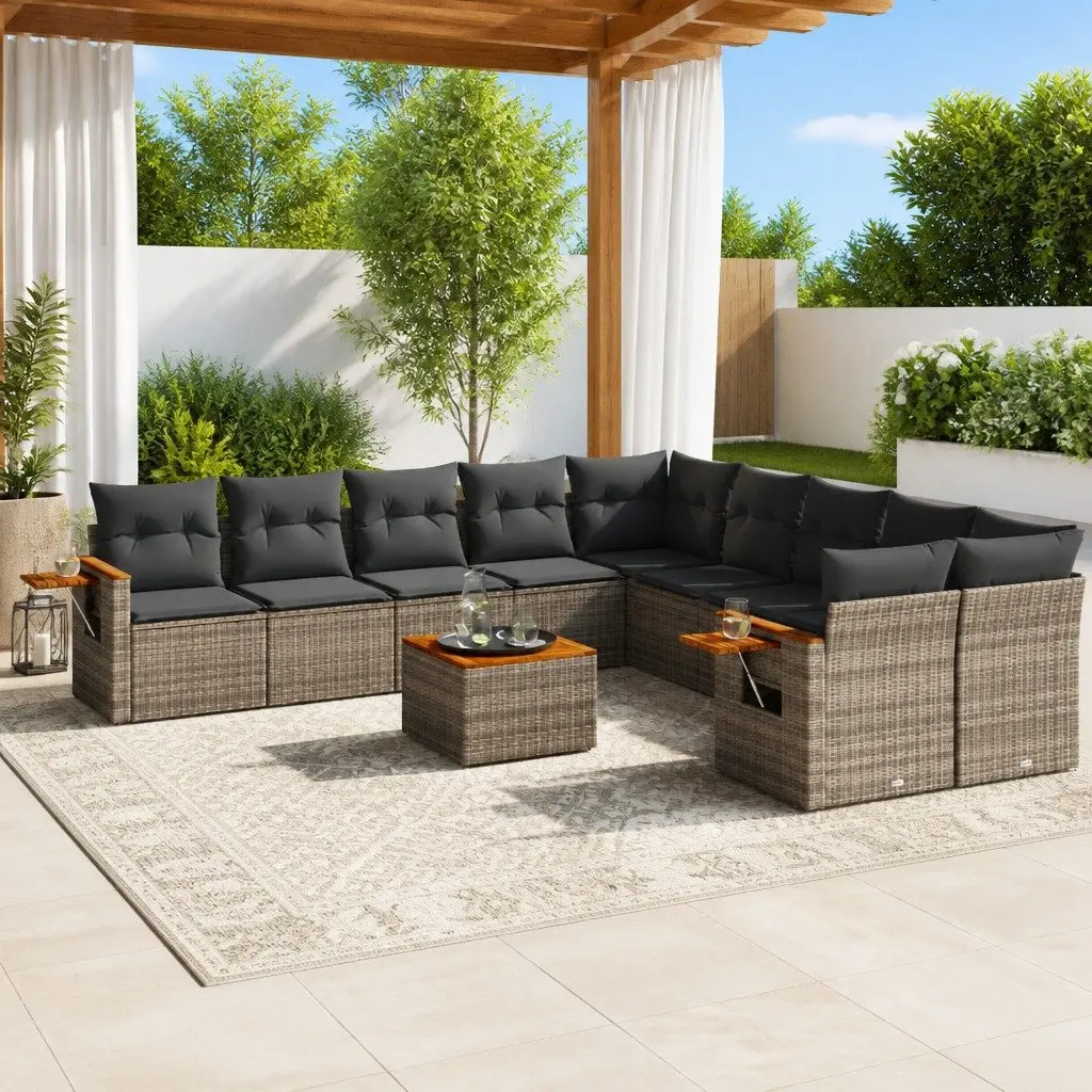 Garden Sofa Set 11 Piece Outdoor Furniture Grey Poly Rattan Cushions Patio