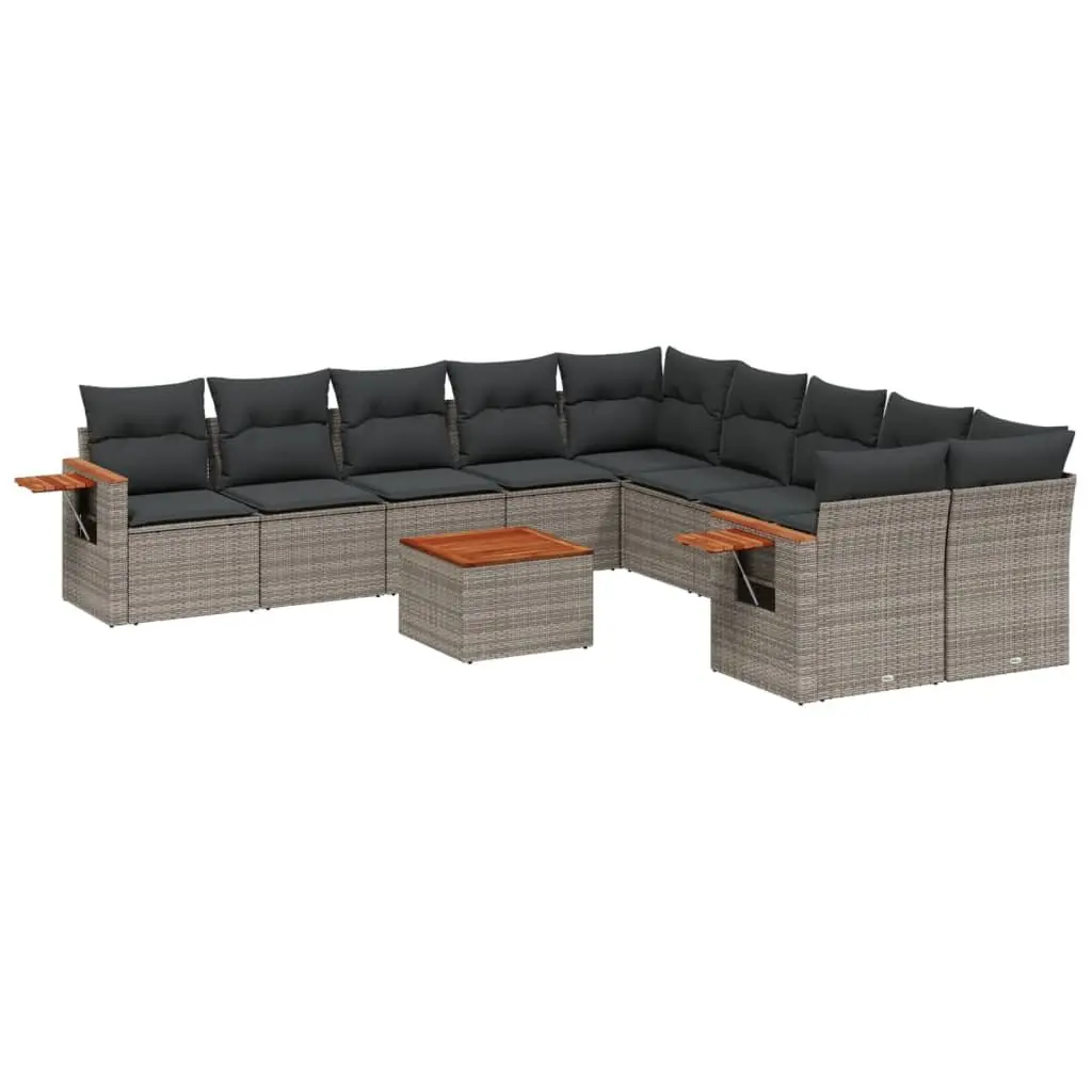 Garden Sofa Set 11 Piece Outdoor Furniture Grey Poly Rattan Cushions Patio