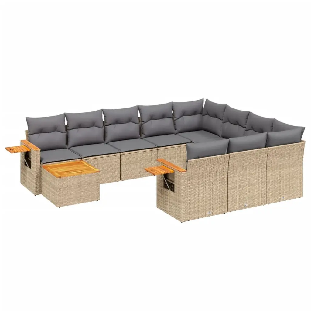 Outdoor Garden Sofa Set 11 Piece Beige Poly Rattan Patio Furniture Modular