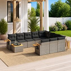 Comfortable 11 Piece Garden Sofa Set with Grey Cushions