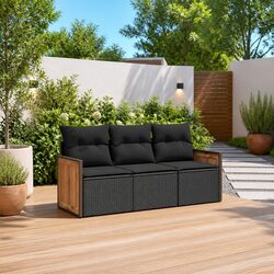 Garden Sofa Set 3 Piece Outdoor Furniture Patio Sectional Black Rattan with