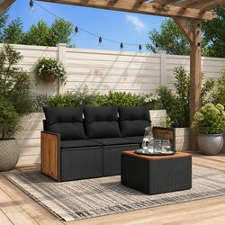 Comfortable 4-Piece Modular Garden Sofa Set in Black