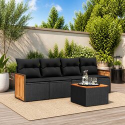 Comfortable 5 Piece Black Poly Rattan Garden Sofa Set