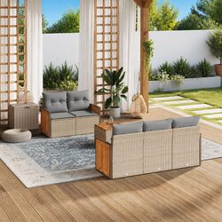 Garden Sofa Set 6 Piece Outdoor Furniture Patio Sectional Beige with Cushions